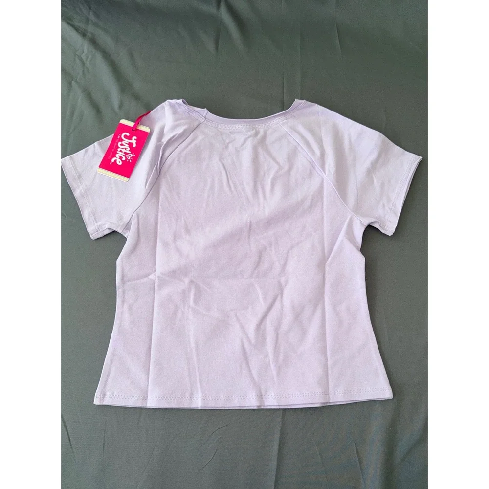 Justice Girls Lavender Purple Seamed Short Sleeve Tee Shirt Size L 12/14‎ NWT